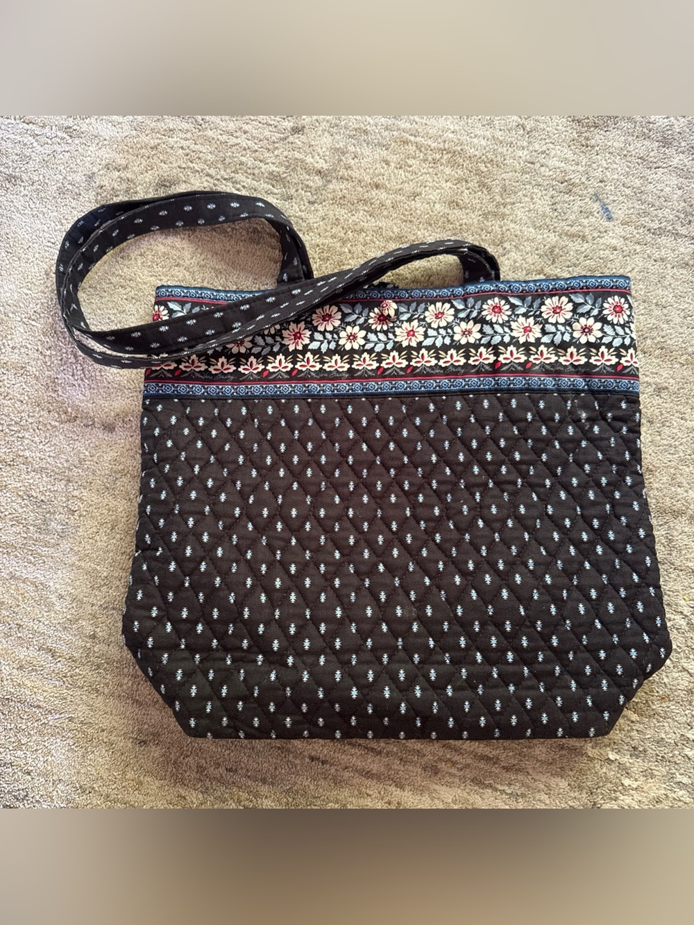 Vera Bradley Black Quilted Tote with Floral Border